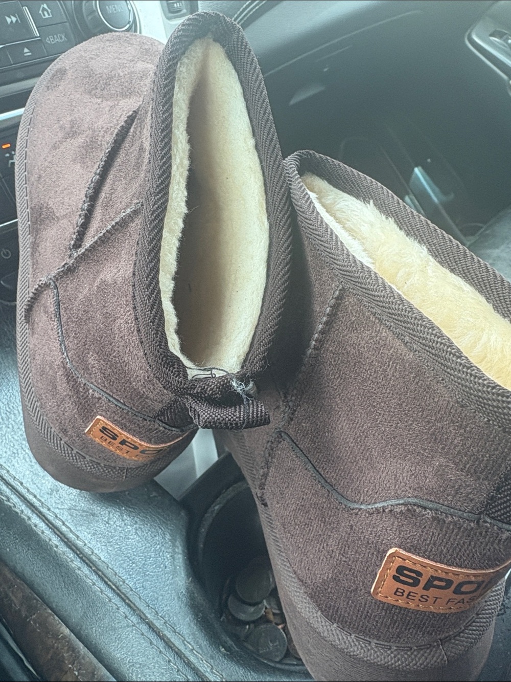 Sport Best Fashion Brown Faux-Suede Fleece-Lined Slip-On Ankle Boots